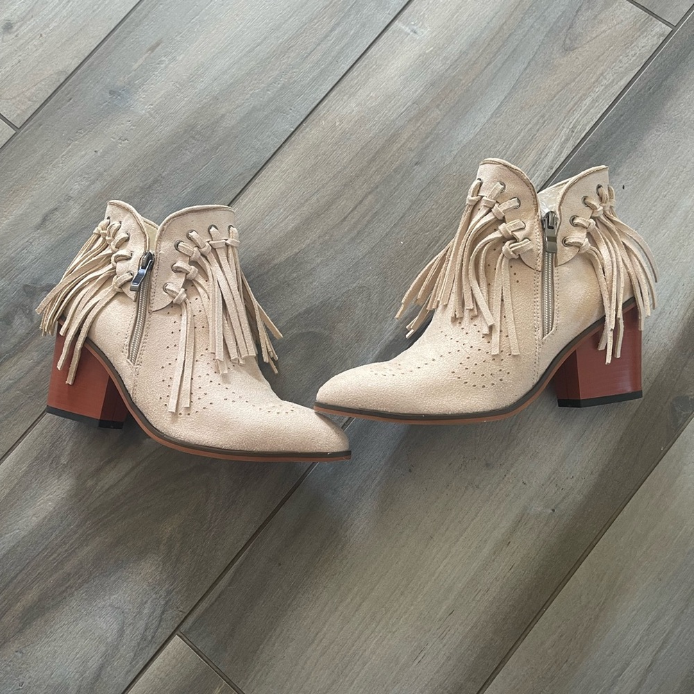Fringe Ankle Boots - Cream - Picture 2 of 6